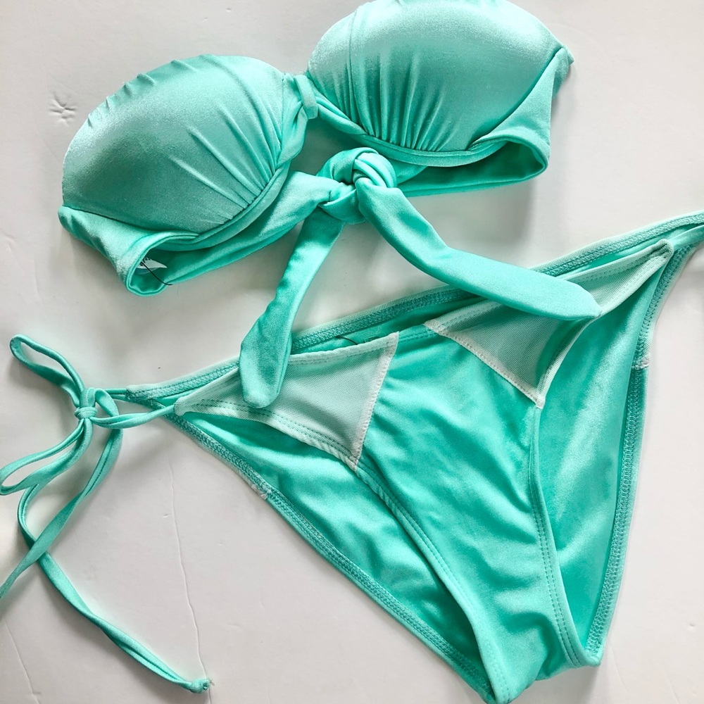 Lee + Lani Teal Swimsuit Bikini Strapless Small Large